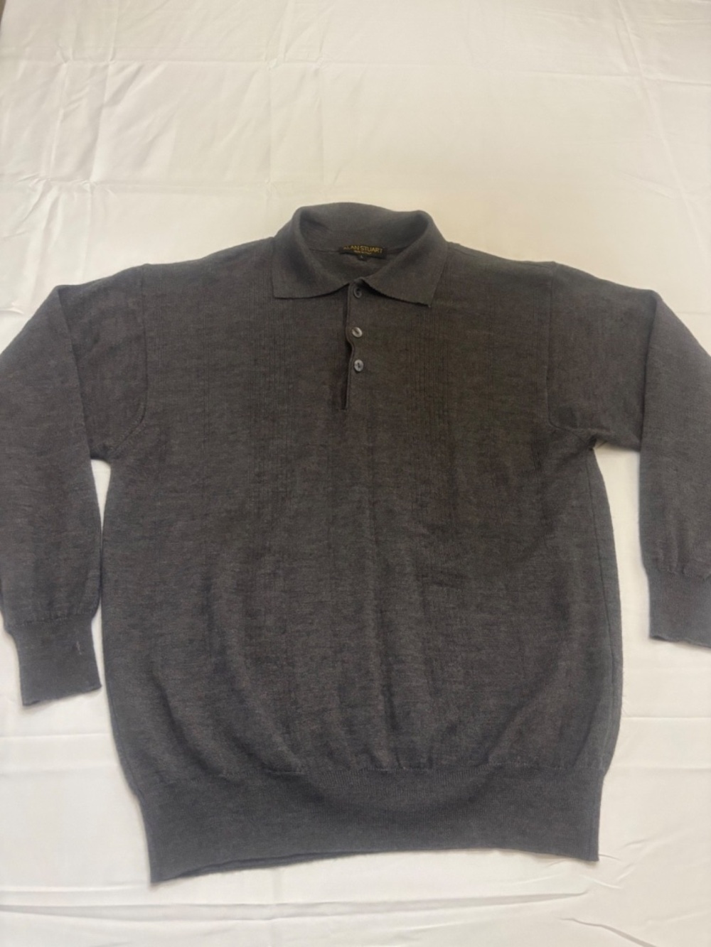 Alan Stuart Sweater Made in Italy Large Gray Merino Wool Blend Preppy